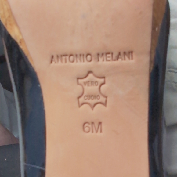 Antonio Melani Sz 6 Black Leather Peep-Toe Heels - Picture 9 of 10